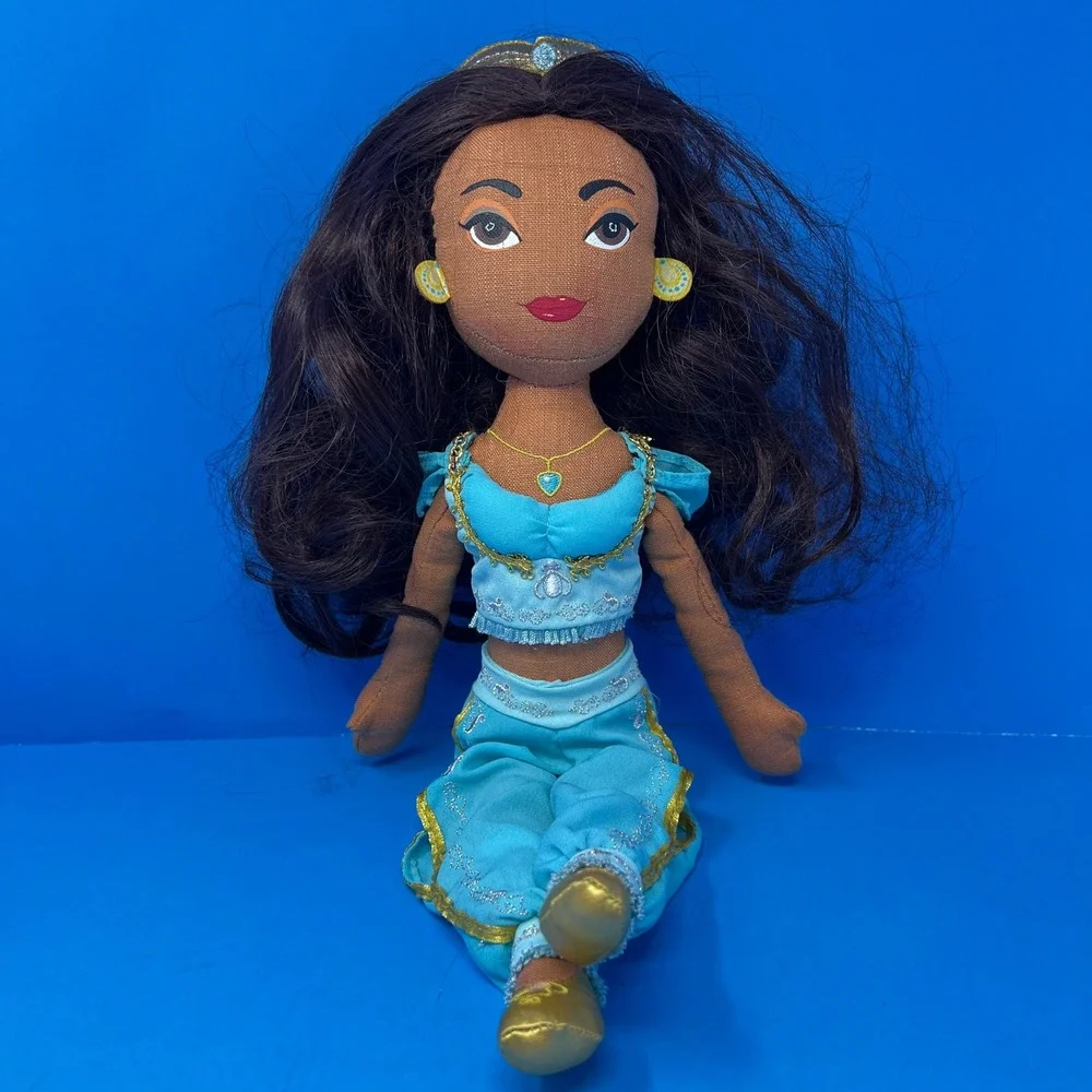 Disney Jasmine Plush Doll 12inch Blue Aladdin Princess Soft Toy Fabric Gold Trim